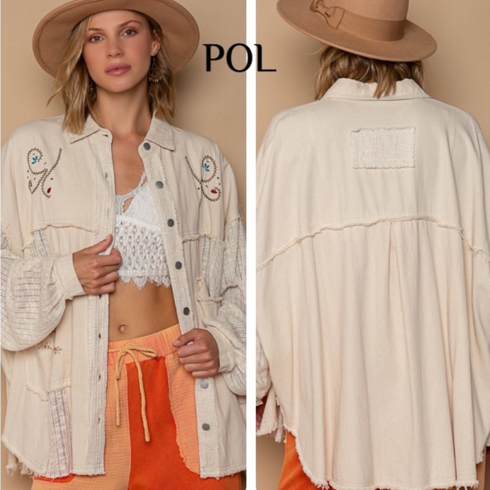 NEW POL Cream Embroidered Button-Up Shirt